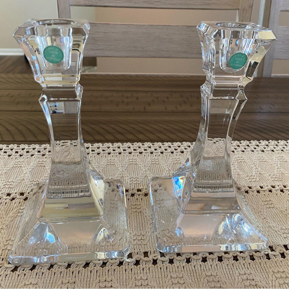 Tiffany & Co. Crystal glass square candlestick holders set of 2